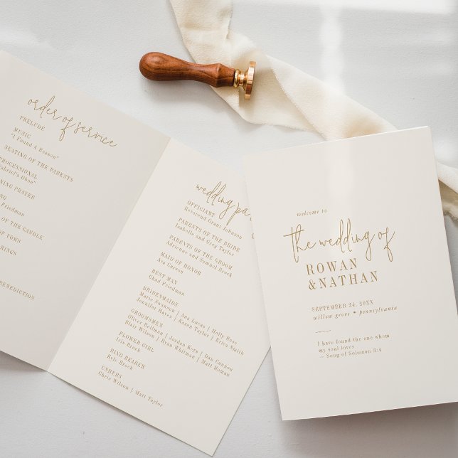 Modern Chic Vintage Gold Folded Wedding Programme (Creator Uploaded)