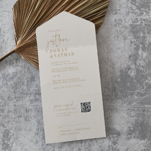 Modern Chic Vintage Gold Just Love QR Code Wedding All In One Invitation