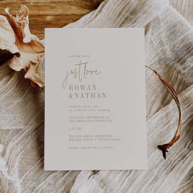 Modern Chic Vintage Gold Just Love Wedding Invitation (Creator Uploaded)