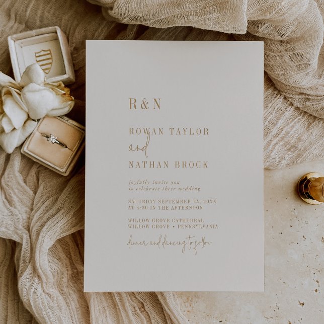 Modern Chic Vintage Gold Monogram Wedding Invitation (Creator Uploaded)