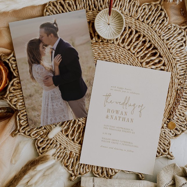 Modern Chic Vintage Gold Photo Back Wedding Invitation (Creator Uploaded)