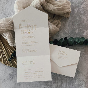 Modern Chic Vintage Gold Wedding All In One Invitation