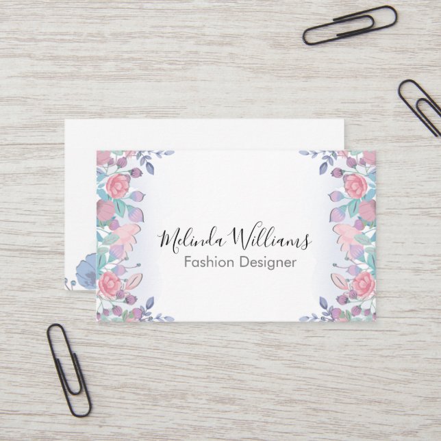 Modern Chic Watercolor Blue Hydrangeas Floral  Business Card (Front/Back In Situ)