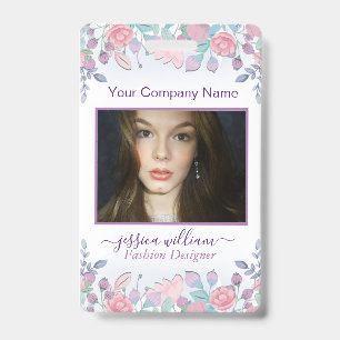 Modern Chic Watercolor Blue Hydrangeas Floral   ID Badge