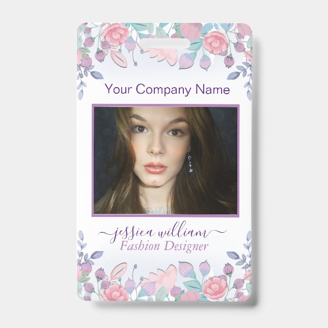 Modern Chic Watercolor Blue Hydrangeas Floral   ID Badge (Front)