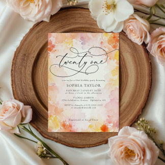 Modern Chic Watercolor Floral 21 st Birthday  Invitation