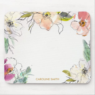 Modern Chic Watercolor Floral Flowers Mouse Pad