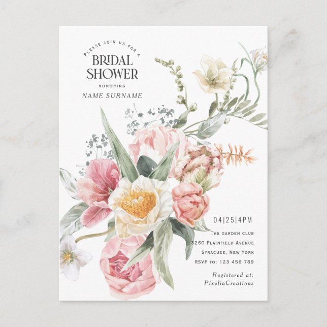 Modern chic watercolor floral garden stylish  invitation postcard (Front)