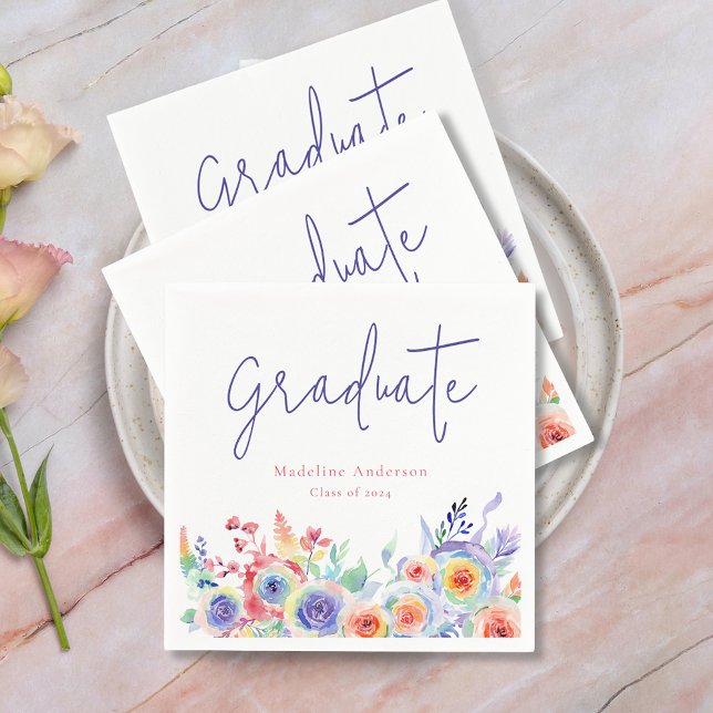 Modern Chic Watercolor Floral Graduation Napkin (Creator Uploaded)