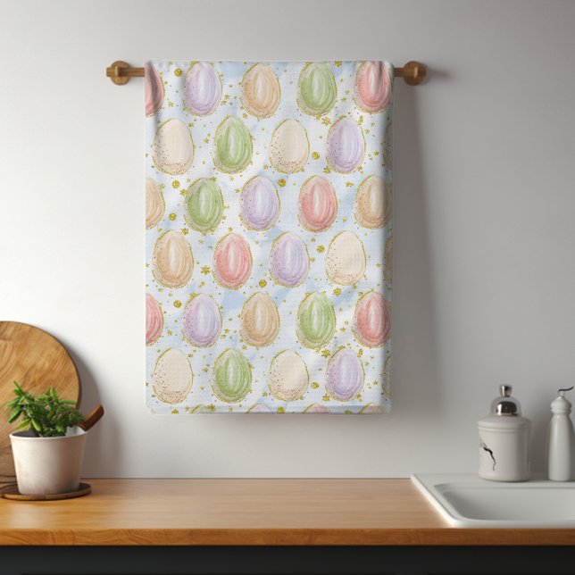 Modern Chic Watercolor Glitter Easter Eggs Tea Towel (Creator Uploaded)