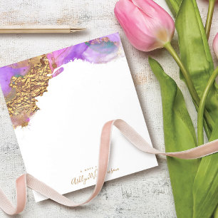 Modern, chic watercolor gold pink purple splatter notepad