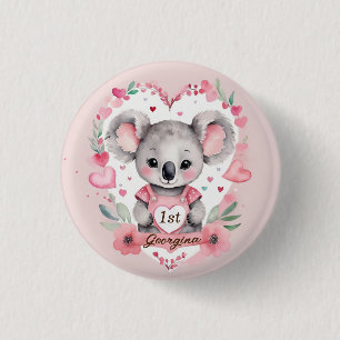 Modern Chic Watercolor Koala Pink Birthday Favour 3 Cm Round Badge