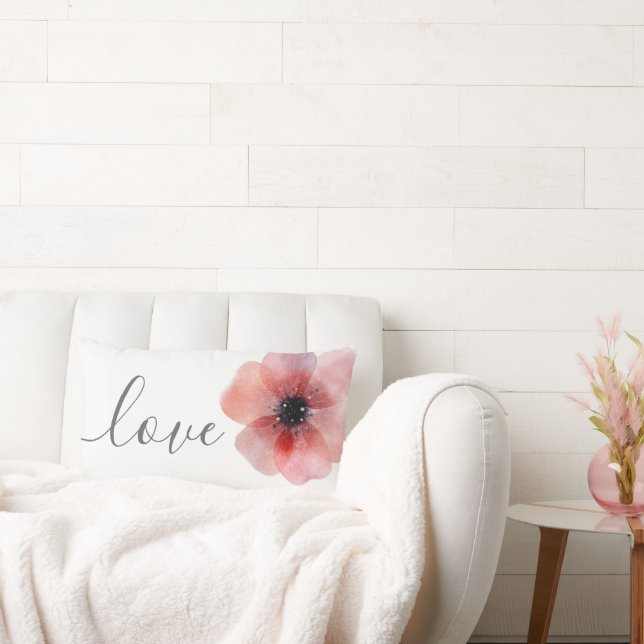 Modern Chic Watercolor Poppy Love Wedding Lumbar Cushion (Couch)