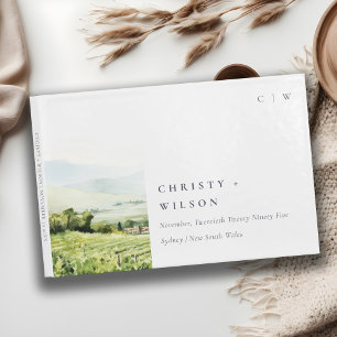 Modern Chic Watercolor Vineyard Landscape Wedding Guest Book