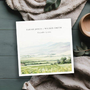 Modern Chic Watercolor Vineyard Landscape Wedding Napkin