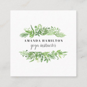 Modern Chic Watercolor wild meadow green foliage Square Business Card