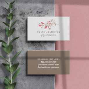 Modern Chic Watercolor wild meadow pink flowers Business Card