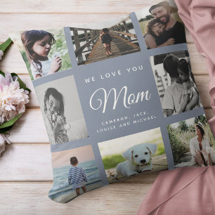 Modern Chic WE LOVE YOU Mum Family Photo Collage Cushion