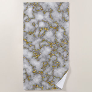 Modern Chic White Gold Foil Marble Pattern Beach Towel