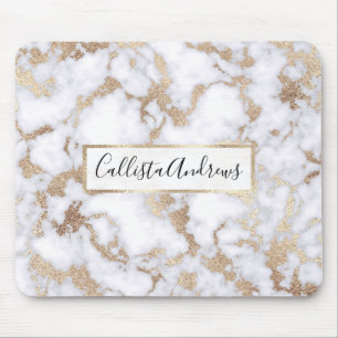Modern Chic White Gold Foil Marble Pattern Mouse Pad