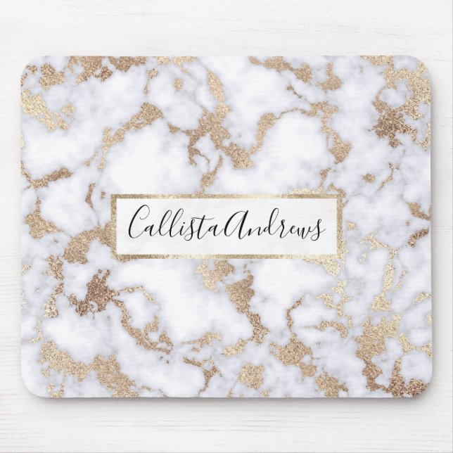 Modern Chic White Gold Foil Marble Pattern Mouse Pad (Front)