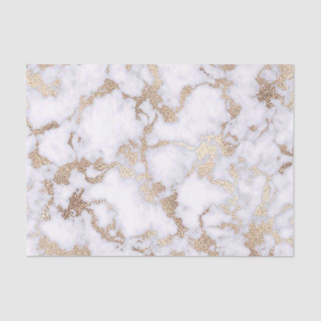 Modern Chic White Gold Foil Marble Pattern Tissue Paper (Front)