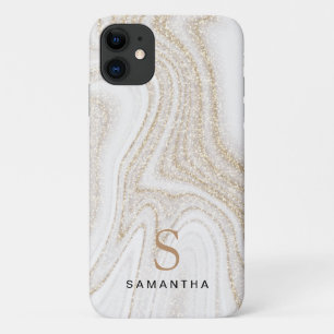 Modern chic white marble gold glitter monogram Case-Mate iPhone case