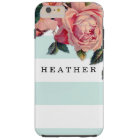 MODERN Chic Wide Stripes w Roses, Aqua Blue