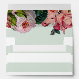 MODERN Chic Wide Stripes w Roses, Mint Green Envelopes