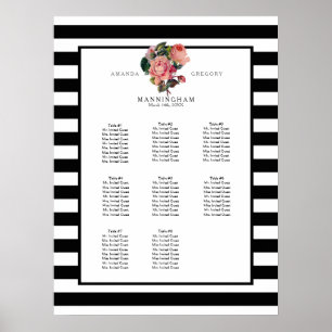MODERN Chic Wide Stripes w Roses Wedding Seating Poster