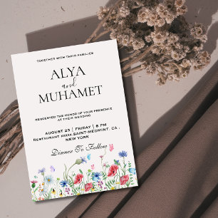 Modern chic wild flowers ivory wedding invitation