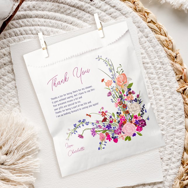Modern chic wild flowers script bridal shower favour bags (Modern chic wild flowers script bridal shower favor bag)