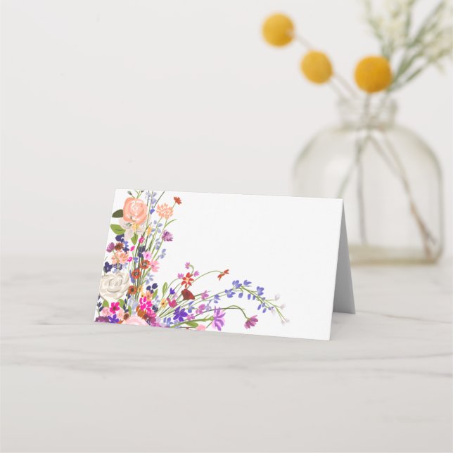 Modern chic wild flowers script bridal shower place card (Back)