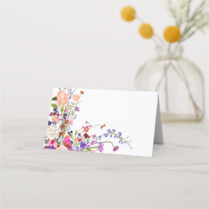 Modern chic wild flowers script bridal shower place card