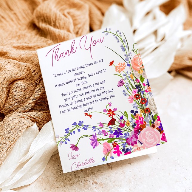 Modern chic wild flowers script bridal shower thank you card (Modern chic wild flowers script bridal shower thank you card)