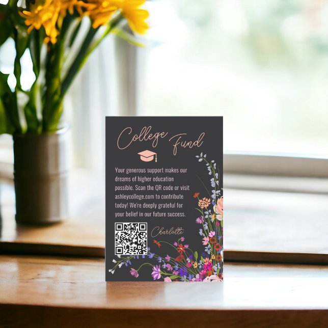 Modern chic wild flowers script fund graduation  enclosure card (Modern chic wild flowers script fund graduation enclosure card)