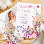 Modern chic wild flowers script photo graduation  invitation<br><div class="desc">Elegant modern spring summer flowers illustration with pretty wild flower and brush script  photo arch graduation with a modern calligraphy typography with red,  purple,  pink ,  terracotta flowers on white background</div>