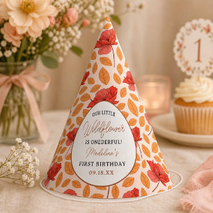 Modern Chic Wildflower 1st Birthday Girl Party Hat