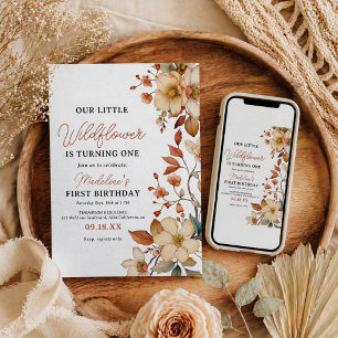  Modern Chic Wildflower Script 1st Birthday Girl  Invitation