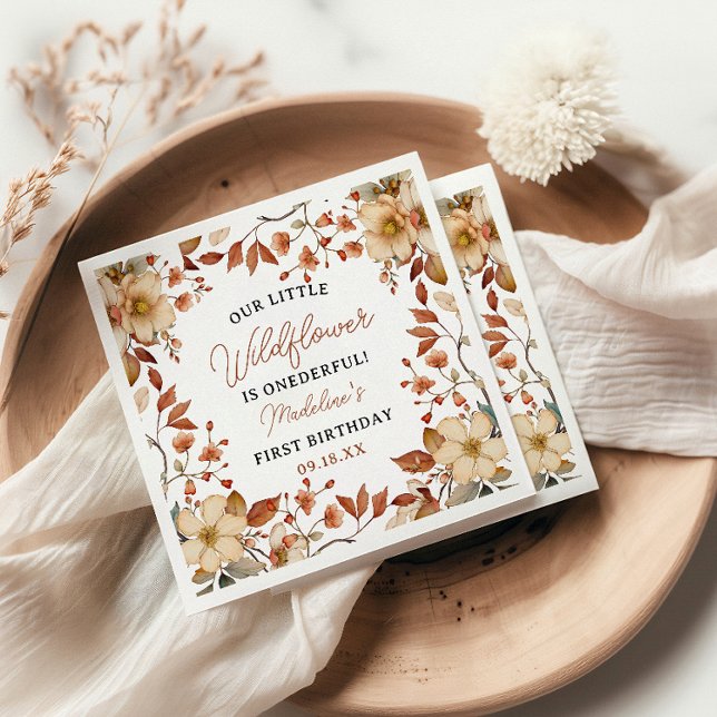  Modern Chic Wildflower Script 1st Birthday Girl  Napkin (Creator Uploaded)