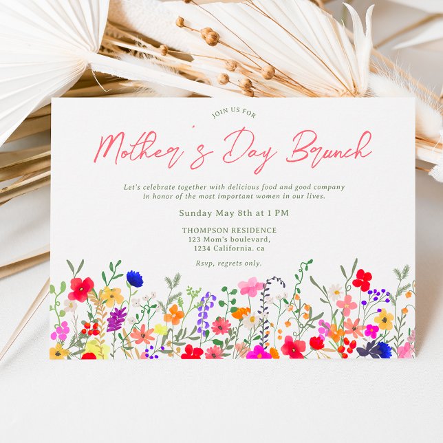 Modern chic wildflower script mother's day brunch invitation (Creator Uploaded)