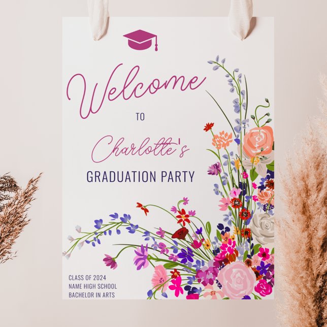 Modern chic wildflower script welcome graduation  poster (Modern chic wildflower script welcome graduation poster)