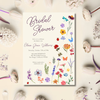 Modern chic wildflower watercolor bridal shower  invitation