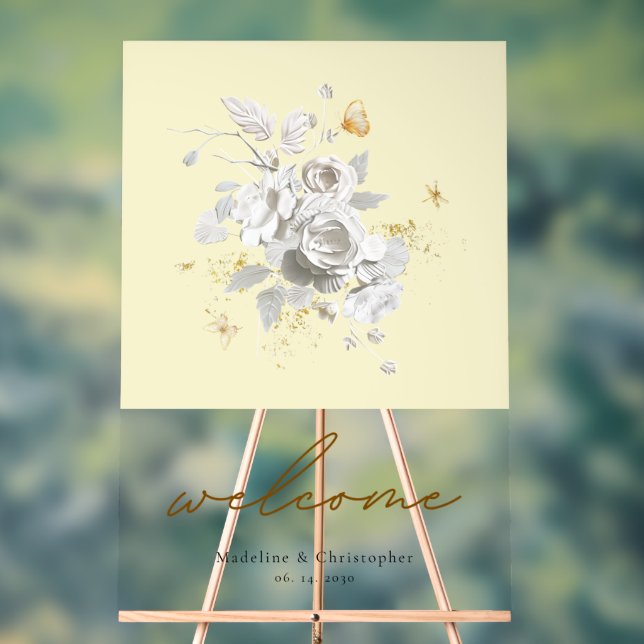 Modern Chic Yellow Floral Wedding Welcome Sign (Neutral)