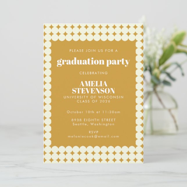 Modern Chic Yellow Simple Dots Graduation Party Invitation (Standing Front)