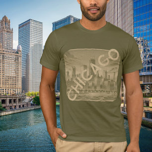 Modern Chicago Khaki Tan Name Graphic T-Shirt