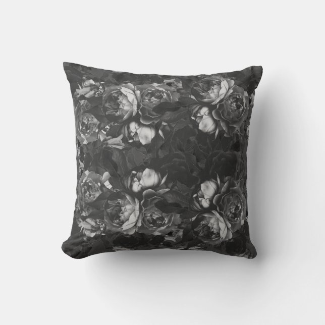 Modern Chick Black Rose Floral Botanical Cushion (Front)