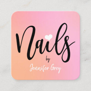 Modern chick peach pink gradient nails square business card