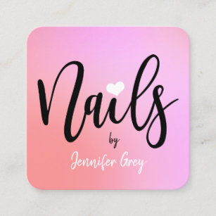 Modern chick pink & purple gradient nails square business card