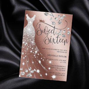 Modern Chick Rose Gold Glitter Sweet 16 Invitation
